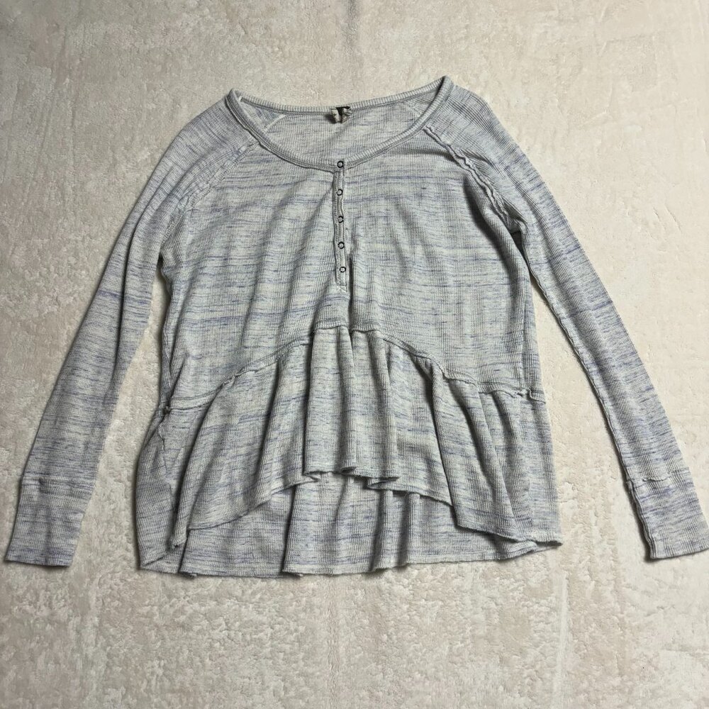 We The Free People Womens Coastline Thermal Henley Small Waffle Peplum Top Blue